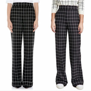 Alice + Olivia Black White Full Length Plaid Wide Leg Classic Pants Size 2